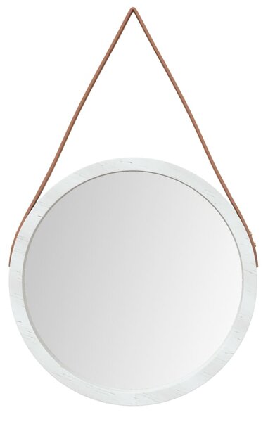 Oglindă de perete cu o curea, alb, Ø 45 cm