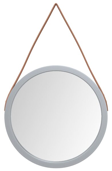 Oglindă de perete cu o curea, argintiu, Ø 45 cm