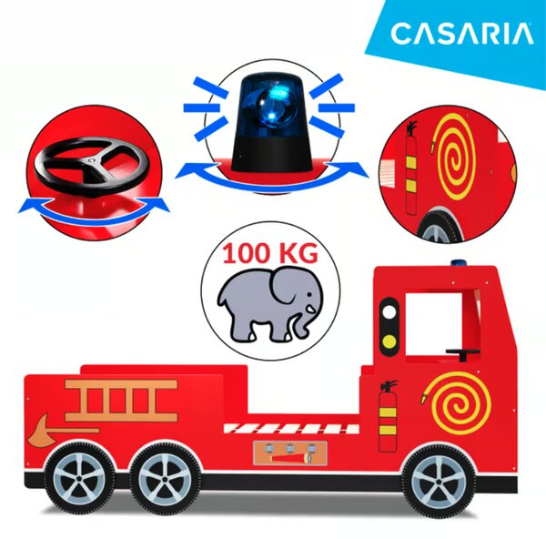 Pat pentru copii Noah cu grătar - camion de pompieri 200 x 90 cm