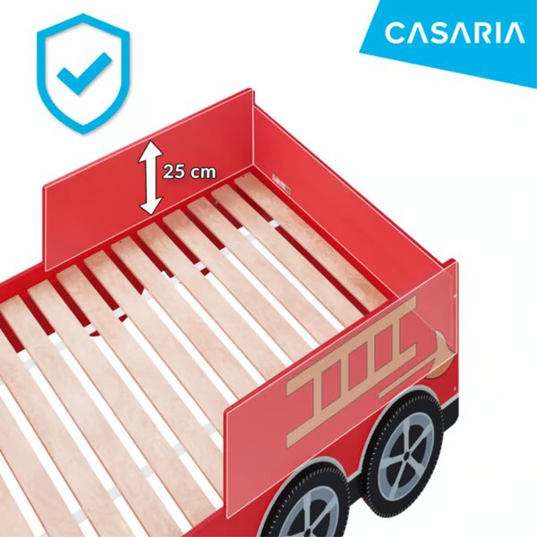 Pat pentru copii Noah cu grătar - camion de pompieri 200 x 90 cm