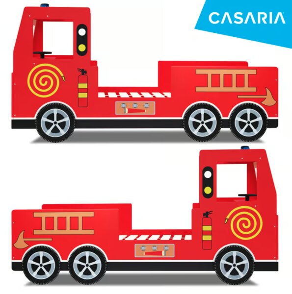Pat pentru copii Noah cu grătar - camion de pompieri 200 x 90 cm