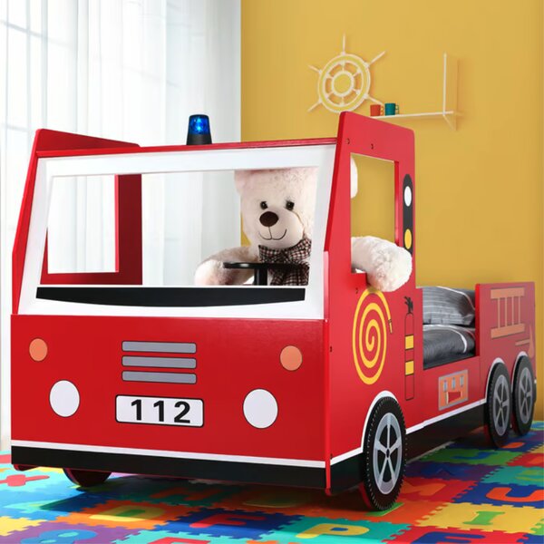 Pat pentru copii Noah cu grătar - camion de pompieri 200 x 90 cm