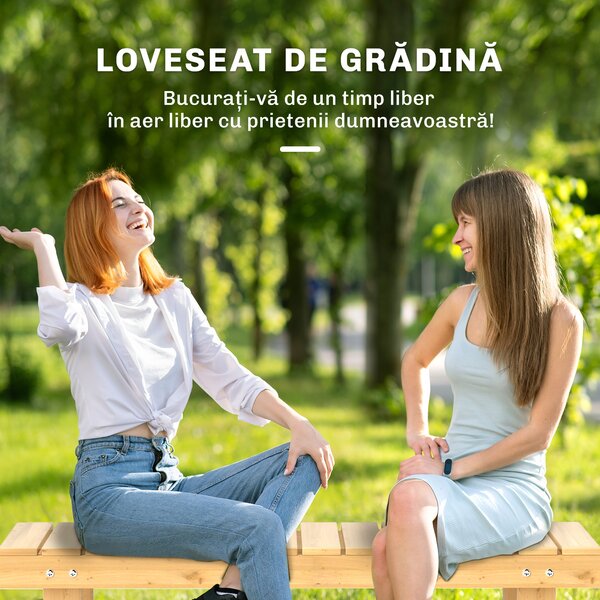 Outsunny Banca de Exterior Impermeabila 2 Locuri din Lemn de Brad 110x38x35cm