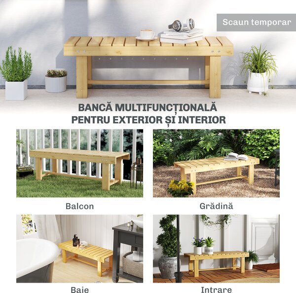 Outsunny Banca de Exterior Impermeabila 2 Locuri din Lemn de Brad 110x38x35cm