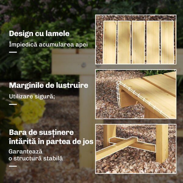 Outsunny Banca de Exterior Impermeabila 2 Locuri din Lemn de Brad 110x38x35cm