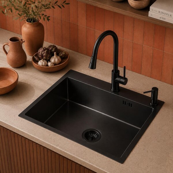 Ruvetti Look chiuveta din otel 58x45 cm negru 5003L_PVD_BL60_W