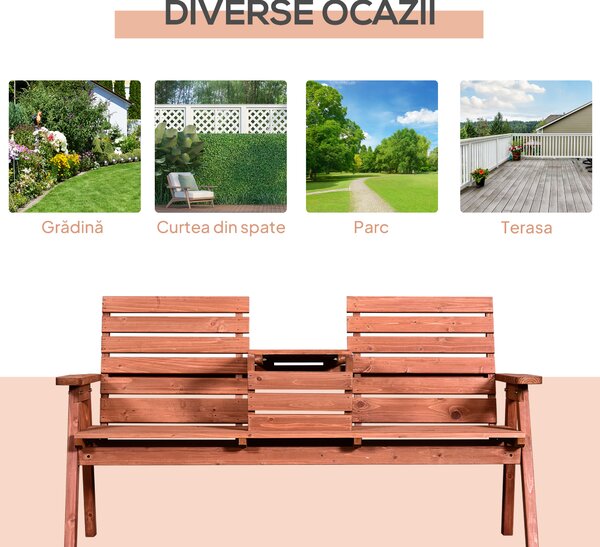 Set 2 Scaune de Gradina cu Masuta Outsunny, Lemn 160x70x85cm | Aosom Romania