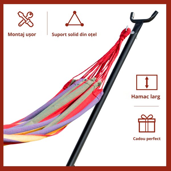Hamac OutSunny Portabil cu suport din otel si bumbac multicolor | Aosom Romania