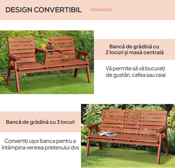 Set 2 Scaune de Gradina cu Masuta Outsunny, Lemn 160x70x85cm | Aosom Romania