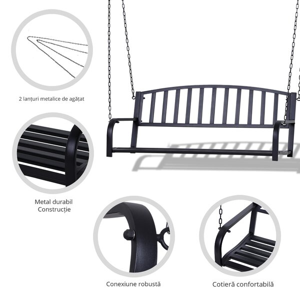 Balansoar Suspendat de Gradina Outsunny din Metal Negru | AOSOM RO