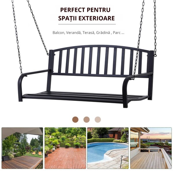Balansoar Suspendat de Gradina Outsunny din Metal Negru | AOSOM RO