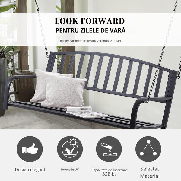 Balansoar Suspendat de Gradina Outsunny din Metal Negru | AOSOM RO