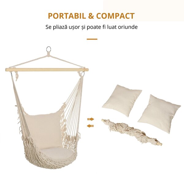 Outsunny Hamac Shabby Chic din Franghie pentru Interior și Exterior, Design Elegant, Alb, Perfect pentru Relaxare | Aosom Romania