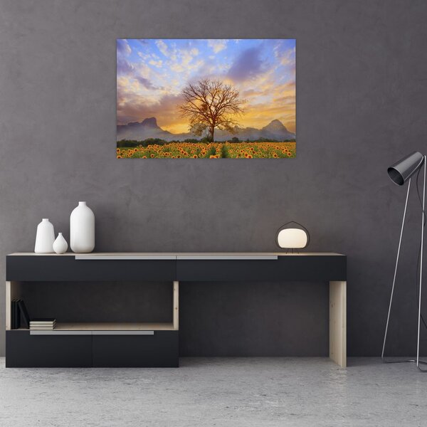 Tablou - Peisaj cu floarea soarelui (90x60 cm)