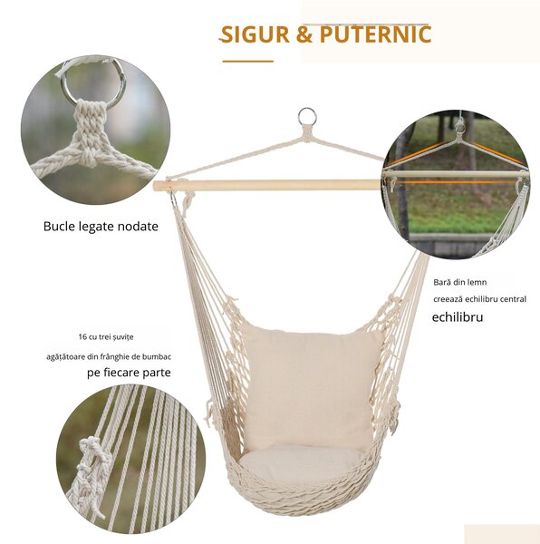 Outsunny Hamac Shabby Chic din Franghie pentru Interior și Exterior, Design Elegant, Alb, Perfect pentru Relaxare | Aosom Romania