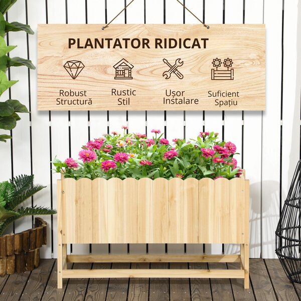 Jardiniera verticala Outsunny, lemn de brad cu orificiu de scurgere 86x30x50cm | Aosom Romania