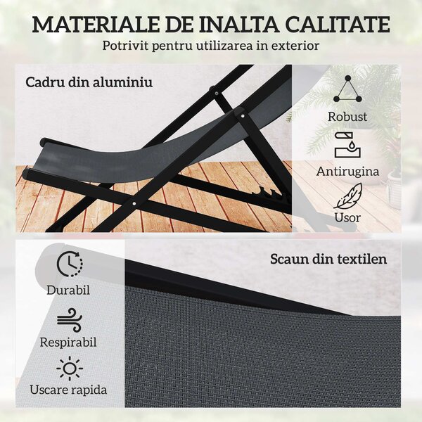 Outsunny Set 2 Scaune Fotoliu Sezlong pentru Exterior, Pliabile si Rabatabile, din Aluminiu, Gri, 96.5 x 58 x 91.5cm | Aosom Romania