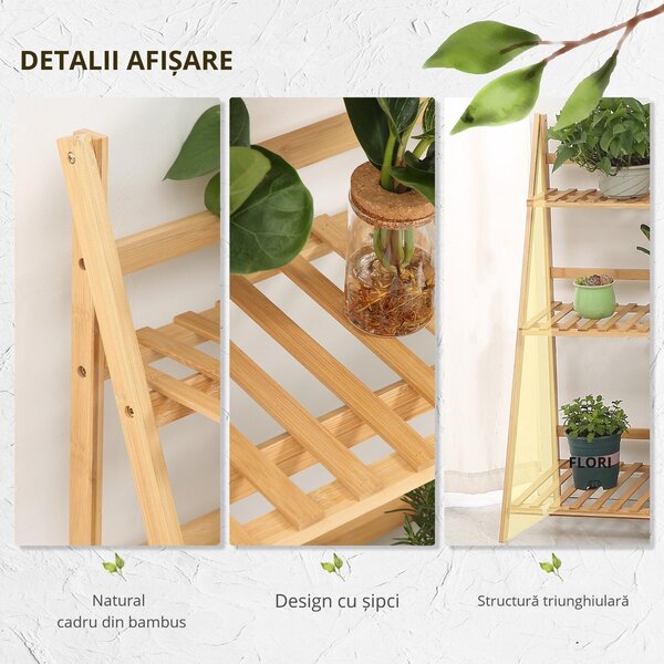 Outsunny Jardinieră Exterior Bambus 3 Nivele Design Înălțat Pliabil Culoarea Lemnului 98x37x96.5 cm | Aosom Romania