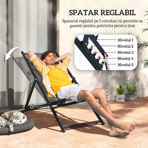 Outsunny Set 2 Scaune Fotoliu Sezlong pentru Exterior, Pliabile si Rabatabile, din Aluminiu, Gri, 96.5 x 58 x 91.5cm | Aosom Romania