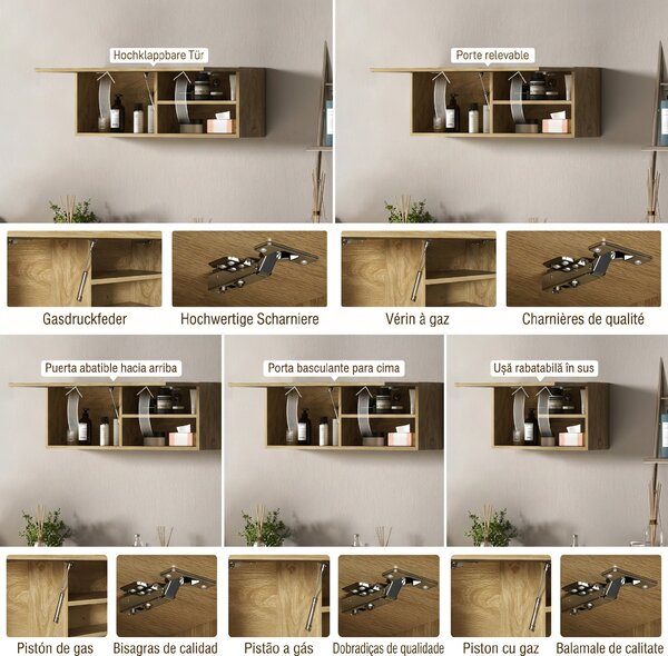 HOMCOM Dulap de Baie Suspendat cu Ușă Rabatabilă și Rafturi din Lemn, 80x25x30 cm, Natural | Aosom Romania