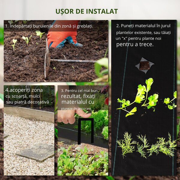 Outsunny Barieră Anti-Buruieni 2x25m, Țesătură Control Buruieni pentru Sere și Grădini | Aosom Romania
