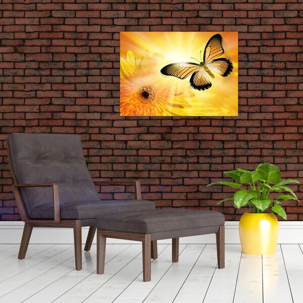 Tablou - Fluture galben cu flori (70x50 cm)