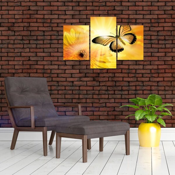 Tablou - Fluture galben cu flori (90x60 cm)