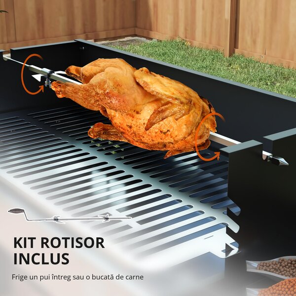 Outsunny BBQ Rotisserie Grill Charcoal Split Roaster for Chicken Turkey 3-Level Grill Grate, Storage Shelves, Stainless Steel | Aosom Romania