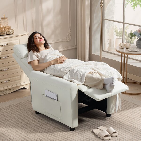 HOMCOM Fotoliu Reclinabil 135° max în Material cu Efect de In, Spumă, Oțel și Lemn, 73x86x100 cm, Crem | Aosom Romania