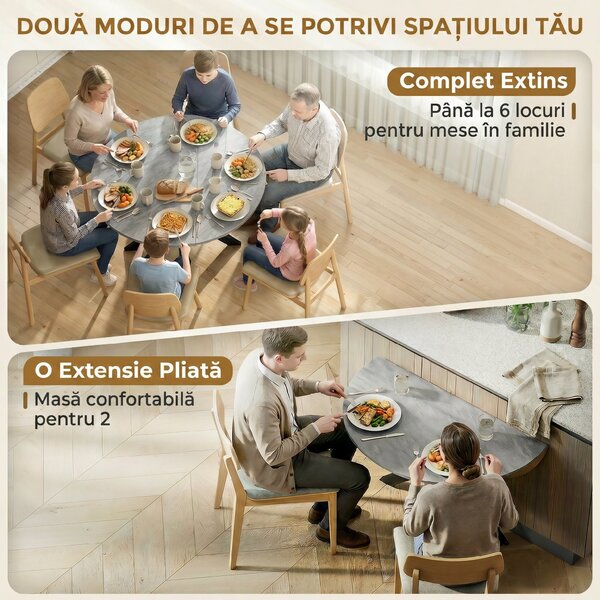 HOMCOM Masă Pliabilă 2-6 Persoane, Blaturi Rabatabile, Structură din Oțel Dublu X, Gri Ciment | Aosom Romania