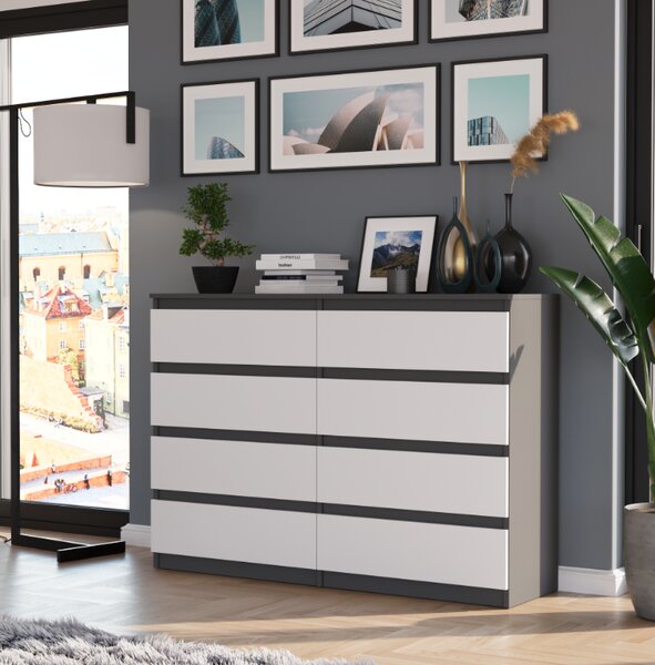 Comodă modernă cu 8 sertare R-140-S8 - diferite variante de culoare antracit mix alb