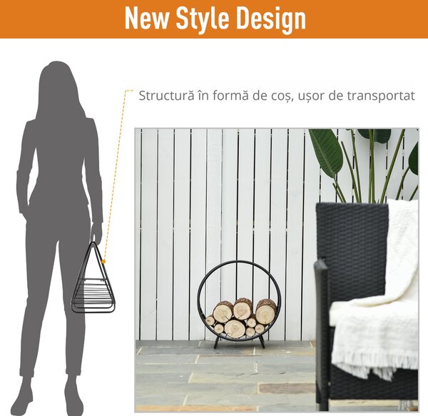Outsunny Suport pentru lemne de foc Suport lemne in forma de cos design ridicat Greutate maxima 15 kg, negru 45x29.5x47cm | Aosom Romania