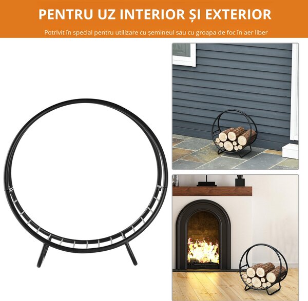 Outsunny Suport pentru lemne de foc Suport lemne in forma de cos design ridicat Greutate maxima 15 kg, negru 45x29.5x47cm | Aosom Romania