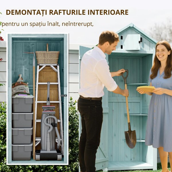 Magazie de Gradina Outsunny, din Lemn Impermeabila, 77x54,2x179cm, Albastru | Aosom Romania