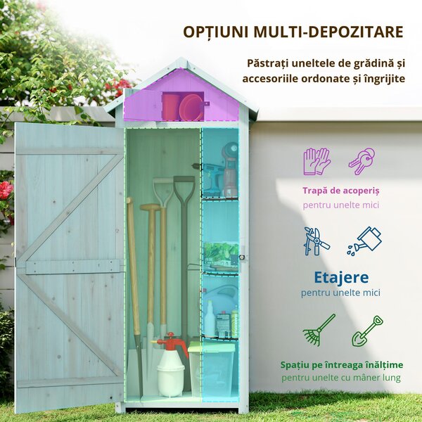 Magazie de Gradina Outsunny, din Lemn Impermeabila, 77x54,2x179cm, Albastru | Aosom Romania