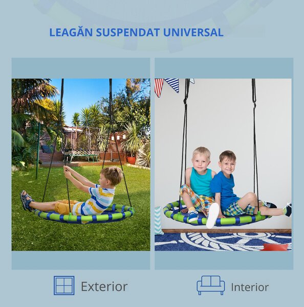 Outsunny Leagăn de Grădină pentru Copii 3-8 Ani, Ø100cm, Frânghii Reglabile, Albastru, Siguranță Maximă | Aosom Romania