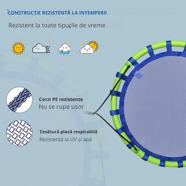Outsunny Leagăn de Grădină pentru Copii 3-8 Ani, Ø100cm, Frânghii Reglabile, Albastru, Siguranță Maximă | Aosom Romania