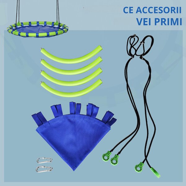Outsunny Leagăn de Grădină pentru Copii 3-8 Ani, Ø100cm, Frânghii Reglabile, Albastru, Siguranță Maximă | Aosom Romania