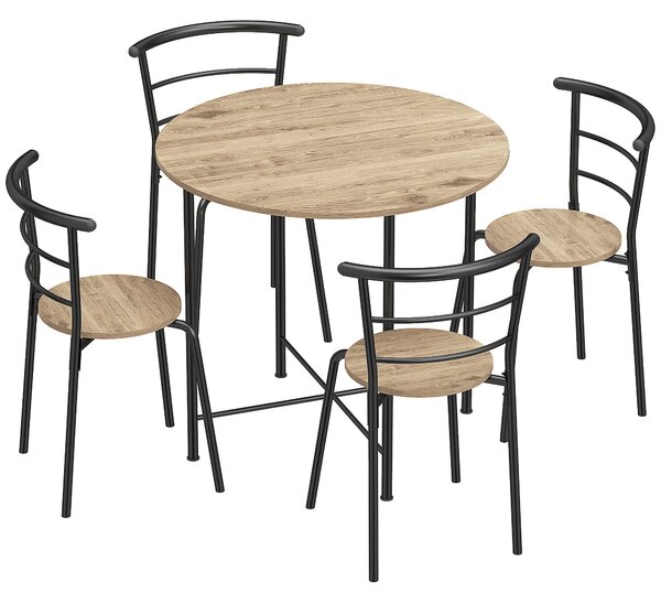 HOMCOM Set Masă Rotundă de Dining cu 4 Scaune Economisitor de Spațiu în Lemn și Metal Stil Industrial | Aosom Romania