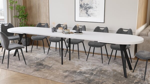 Mazzoni Masă ovală extensibilă EXPANSO Alb Mat / picioare negre
