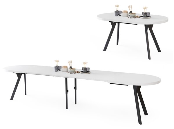 Mazzoni Masă ovală extensibilă EXPANSO Alb Mat / picioare negre