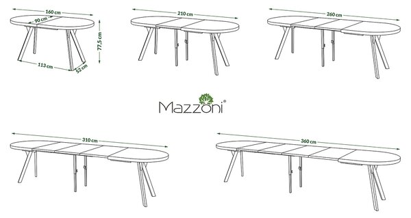 Mazzoni Masă ovală extensibilă EXPANSO Alb Mat / picioare negre