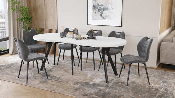 Mazzoni Masă ovală extensibilă EXPANSO Alb Mat / picioare negre