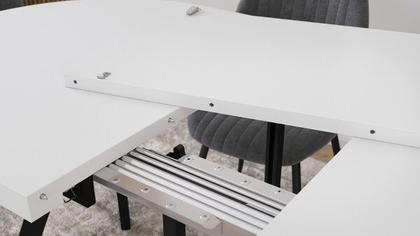 Mazzoni Masă ovală extensibilă EXPANSO Alb Mat / picioare negre