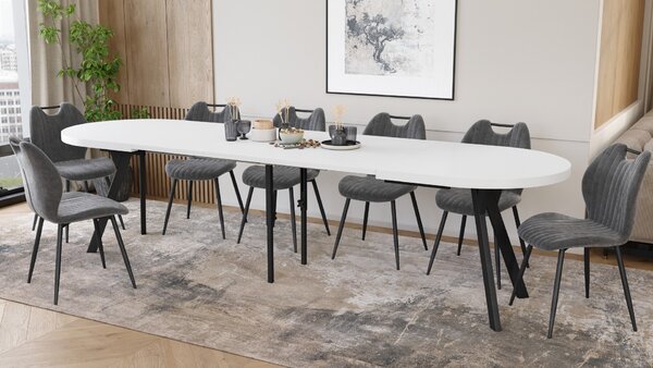 Mazzoni Masă ovală extensibilă EXPANSO Alb Mat / picioare negre