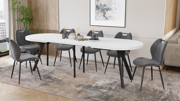 Mazzoni Masă ovală extensibilă EXPANSO Alb Mat / picioare negre