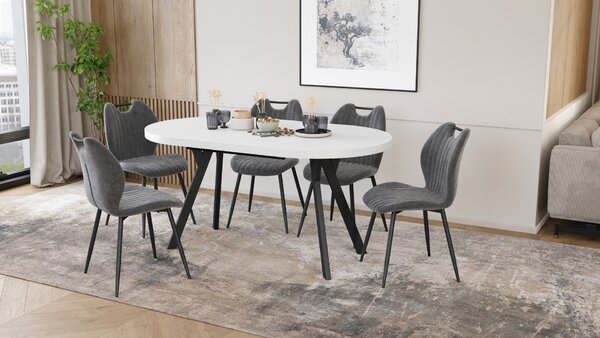 Mazzoni Masă ovală extensibilă EXPANSO Alb Mat / picioare negre