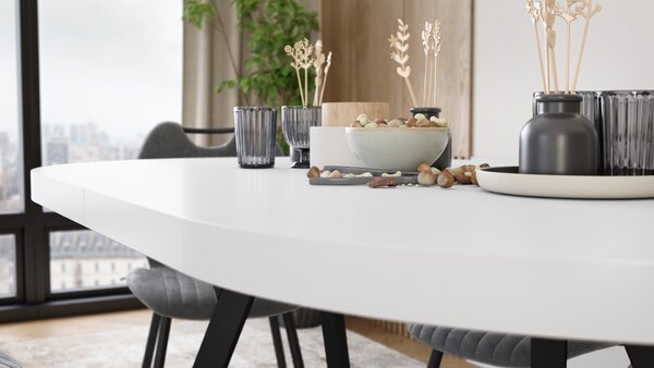 Mazzoni Masă ovală extensibilă EXPANSO Alb Mat / picioare negre