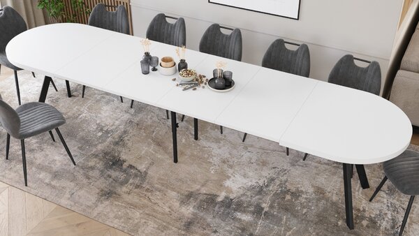 Mazzoni Masă ovală extensibilă EXPANSO Alb Mat / picioare negre