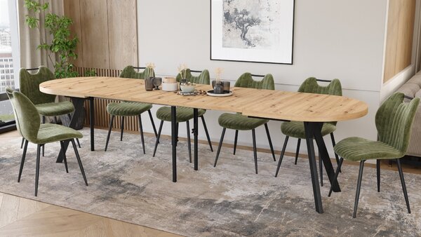 Mazzoni Masă ovală extensibilă EXPANSO Stejar Artisan / picioare negre